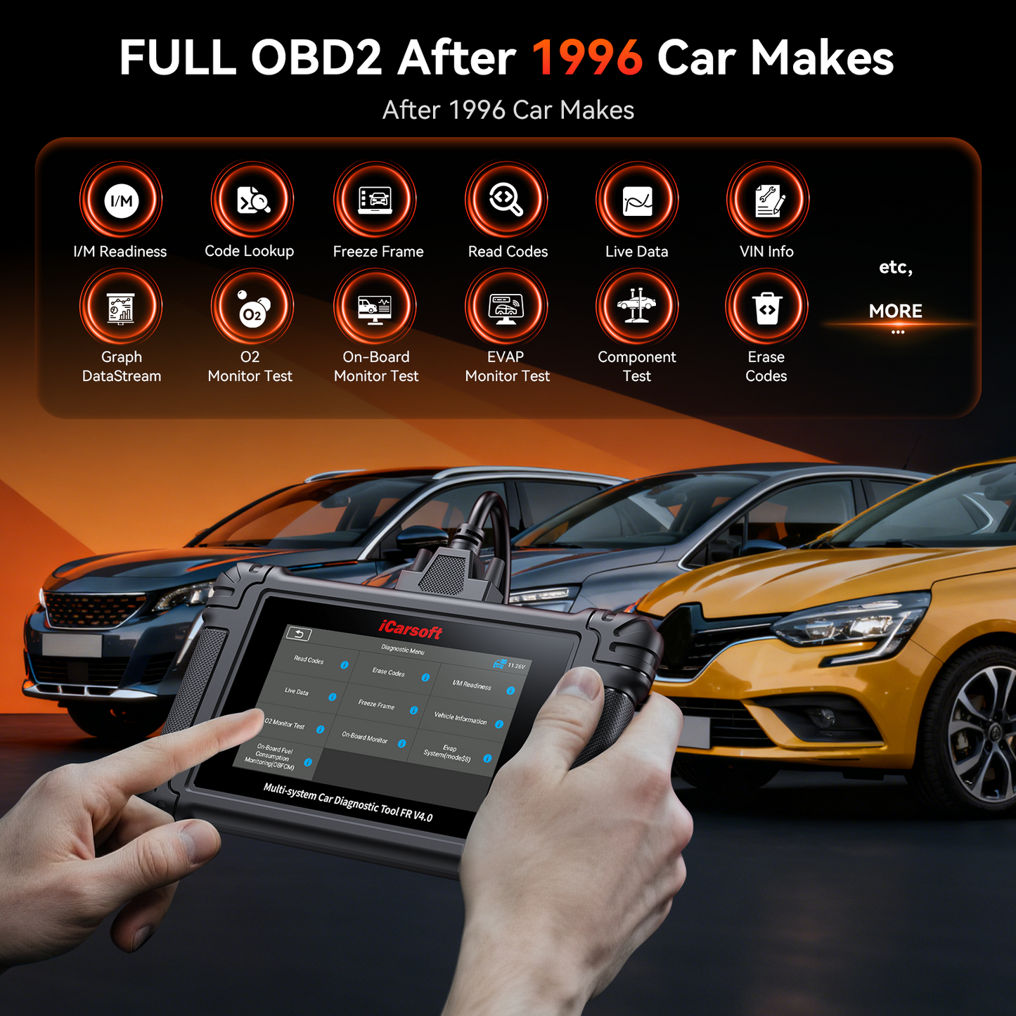 iCarsoft FR V4.0 Peugeot/Citroen/Renault/Fiat/Dacia | diagnosverktyg felkodsläsare WIFI | 5" Touchskärm