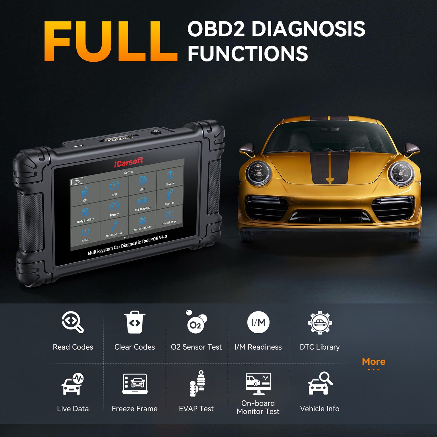 iCarsoft POR V4.0 Porsche + 2 valfri bilmärken | diagnosverktyg felkodsläsare WIFI | 5" Touchskärm