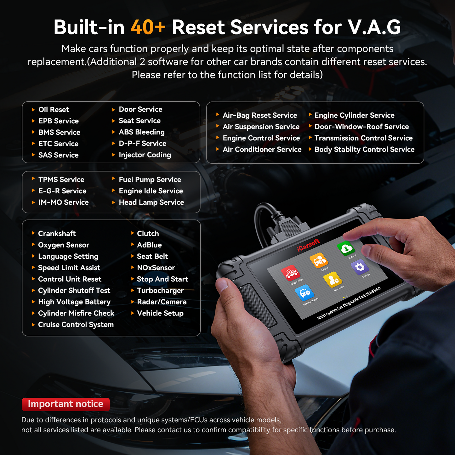 iCarsoft VAWS V4.0 VW Audi Seat Skoda + 2 valfri bilmärken | diagnosverktyg felkodsläsare WIFI | 5" Touchskärm