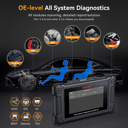 iCarsoft VAWS V4.0 VW Audi Seat Skoda + 2 valfri bilmärken | diagnosverktyg felkodsläsare WIFI | 5" Touchskärm