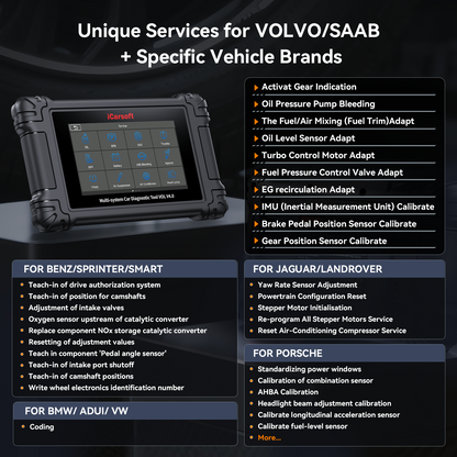 iCarsoft VOL V4.0 Volvo & Saab + 2 valfri bilmärken | diagnosverktyg felkodsläsare WIFI | 5" Touchskärm