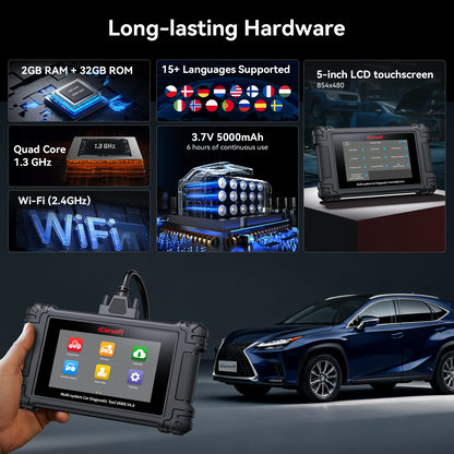 iCarsoft VAWS V4.0 VW Audi Seat Skoda + 2 valfri bilmärken | diagnosverktyg felkodsläsare WIFI | 5" Touchskärm