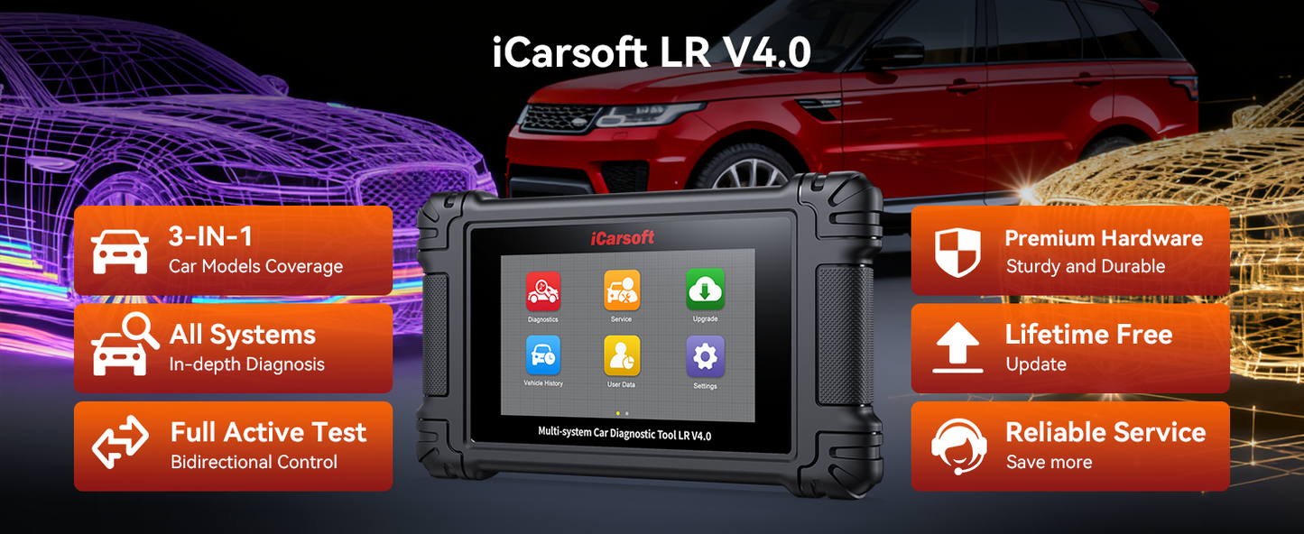 iCarsoft LR V4.0 Felkodläsare för LandRover & Jaguar + 2 märken | WiFi & 5" Touchskärm